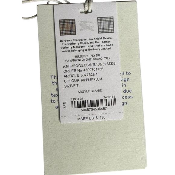 Burberry NWT Intarsia-Knit Logo Argyle Checked Beanie in Plum - Picture 5 of 10